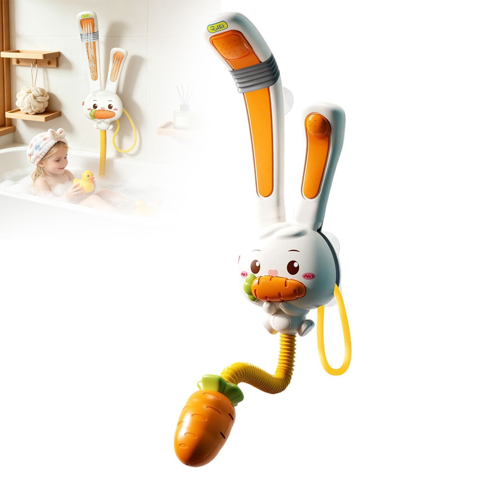 Children’s Shower Heads Rabbits Beach Toys, Manual Bathtub Shower Sprayer for Toddlers, Interactive Cloud Design Baby Bath Toy