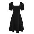 thumbnail image 4 of ClodeEU Women's Square Neck Puff Sleeve A-Line Mini Dress,Casual Swing Flare Short Dress for Party and Daily Wear Black,Women's Plus L, 4 of 6