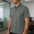 thumbnail image 4 of TKKCS Mens Horizontal Striped Polo Shirt- Classic Fit Breathable Short Sleeve Moisture Wicking Collared Casual Knit Golf Shirts Green Size XL, 4 of 7