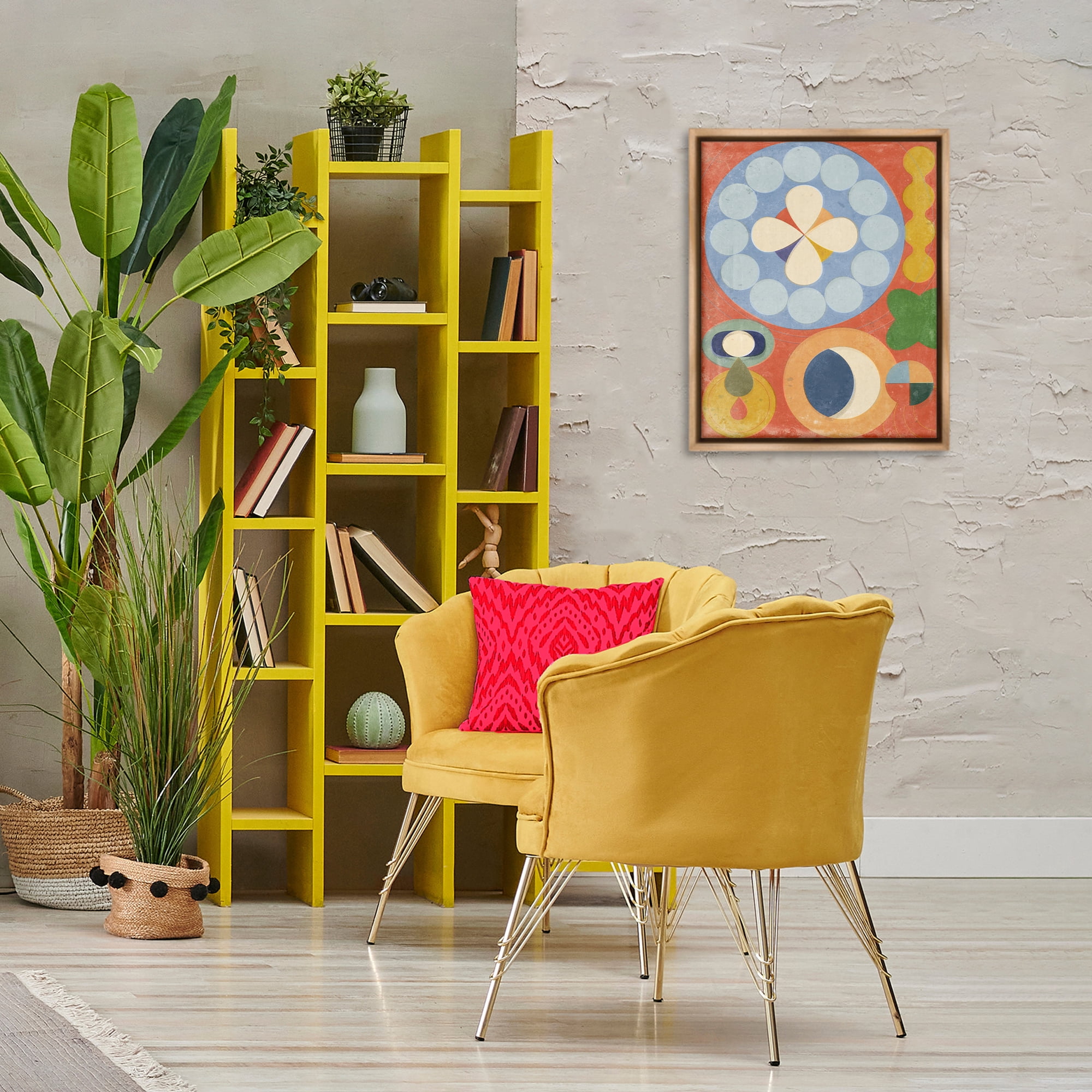 Stupell Industries Retro Symbolic Shapes Abstract Painting Brown Floater Framed Canvas Art Print Wall Art, 17 x 21