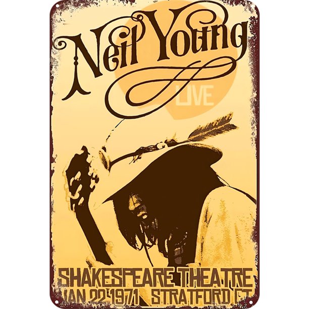 Placa Metal Vintage Neil Young Pintura Hierro Rectangular Barra Pared 20x30cm