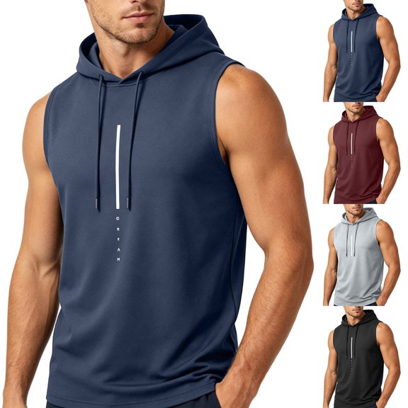 Stamzod Sleeveless Hoodies for Men Summer Casual Muscle Fit Hooded Sweat Shirt Oversized Workout Hoodie Gym Clothes for Men Navy XL