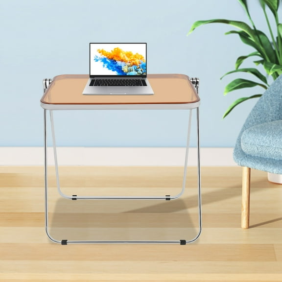 Clear Foldable Side Table, Tiny Desk for Home Office, Small Computer Desk