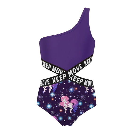 MSemis Kids Girls One Piece Swimming Jumpsuit Sinlge Shoulder Hollow Out Bathing Suit Swimsuit Starry 12