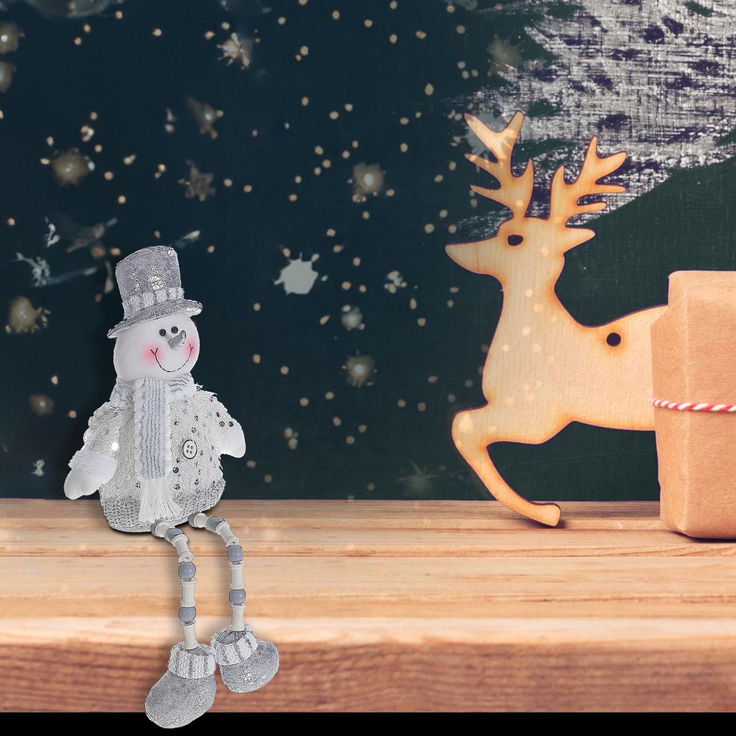 Christmas Icy Glam Snowman Shelf Dangler 17"