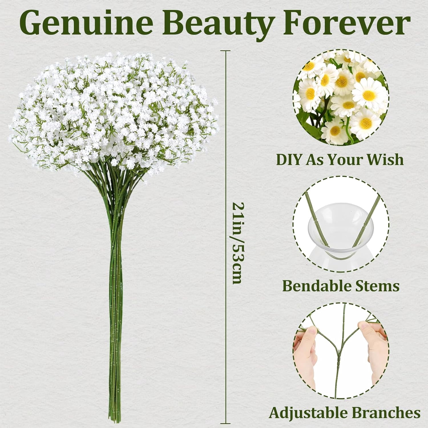 Babys Breath Artificial Flowers, Baby Breath Flowers Artificial Bulk, Real Touch Fake White Flowers, Faux Babies Breath Gypsophila for Wedding Home Decor Floral Arrangement
