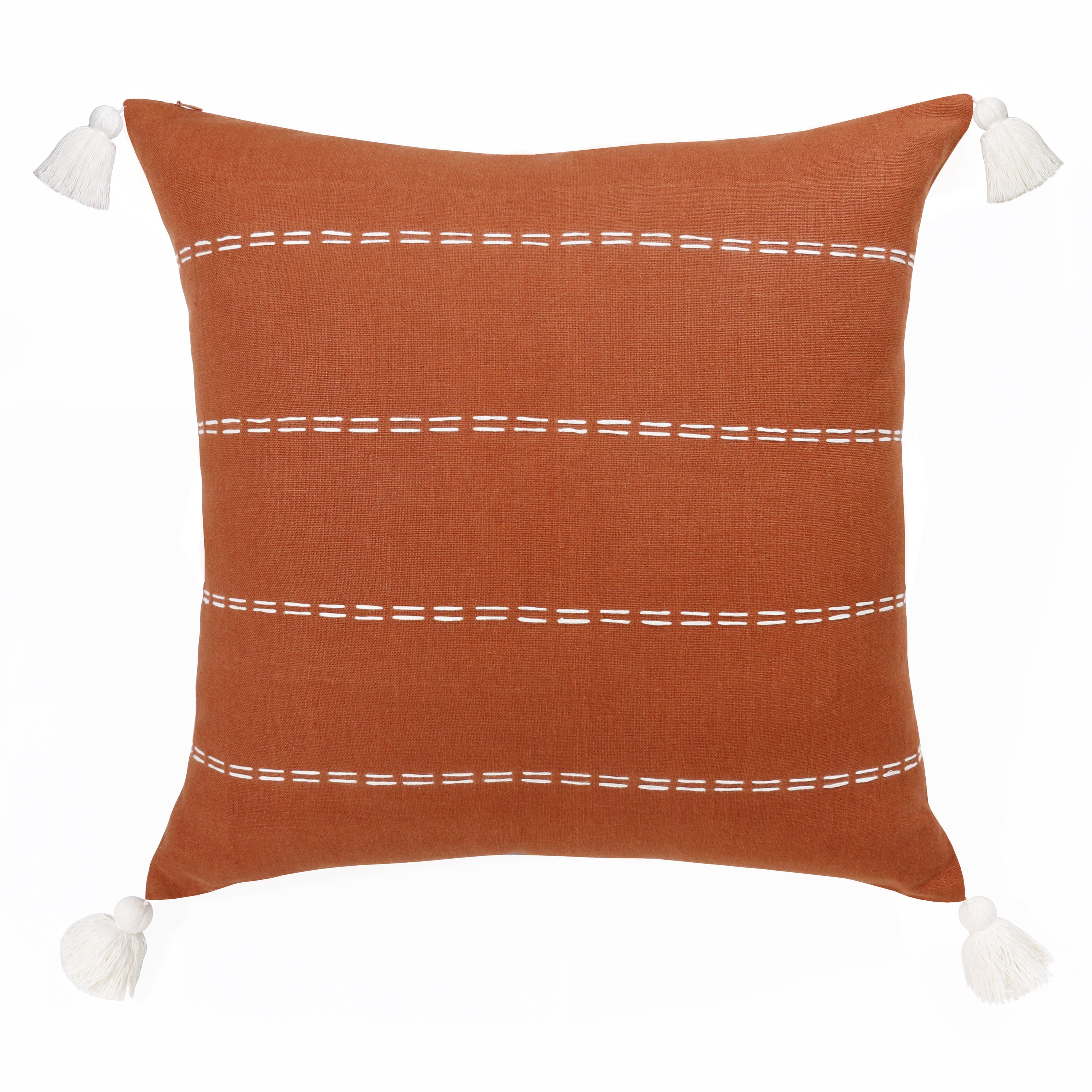 Harlow Hill Faye 20" x 20" Rust Striped Linen Adult Decorative Throw Pillow Cover
