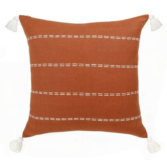 Estonia Hand-Woven Striped Linen Throw Pillow, Rust, 20" x 20", Count per Pack 1