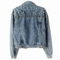 thumbnail image 2 of Women Oversized Denim Jacket Embroidered - Beading Jeans Coat Blue L, 2 of 4