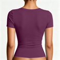 thumbnail image 7 of Womens Basic V Neck Short Sleeve Spring T Shirts Slim Fit Crop Y2k Tee Summer Gym Workout Cute Top Purple M, 7 of 7