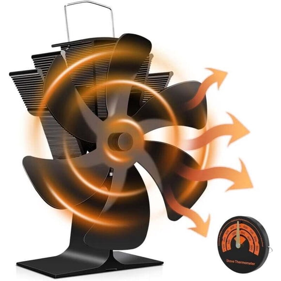 Wood Stove Fan with 6 Blades, Fireplace Fan, Heat-Powered, Silent Fan with Overheat Protection for Wood Stoves, Gas Fireplaces, Log Stoves, and Pellet Stoves