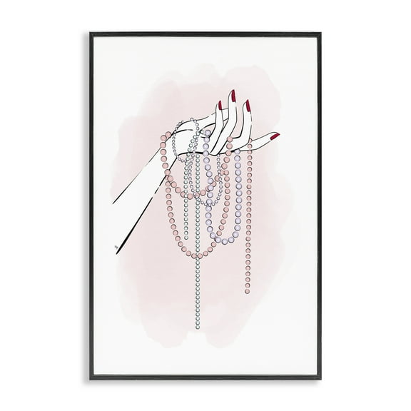 Stupell Industries Holding Beaded Jewelry Novelty Painting Black Framed Art Print Wall Art, 12 x 18