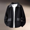 thumbnail image 2 of VNKIDY Men's Sweater Coat Autumn Winter Oversized Solid Color Contrast Collar Knitted Jacket Long Sleeve Button Front Thermal Coat With Patch Pockets For Cold Weather Cozy Knitwear, 2 of 3