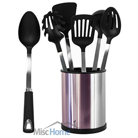 Misc Home 6 Piece Stainless Steel Kitchen Utensil Set With Rotating Misc Home 6 Piece Stainless Steel Kitchen Utensil Set With Rotating Cooking Holder Black