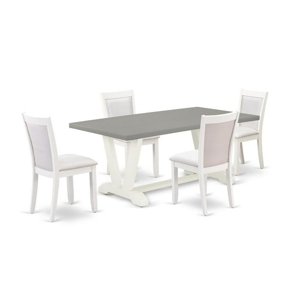 East West Furniture 5-Pc Dinette Set Consists of a Mid Century Table and 4 Cream Linen Fabric Dining Chairs with Stylish Back - Wire Brushed Linen White Finish