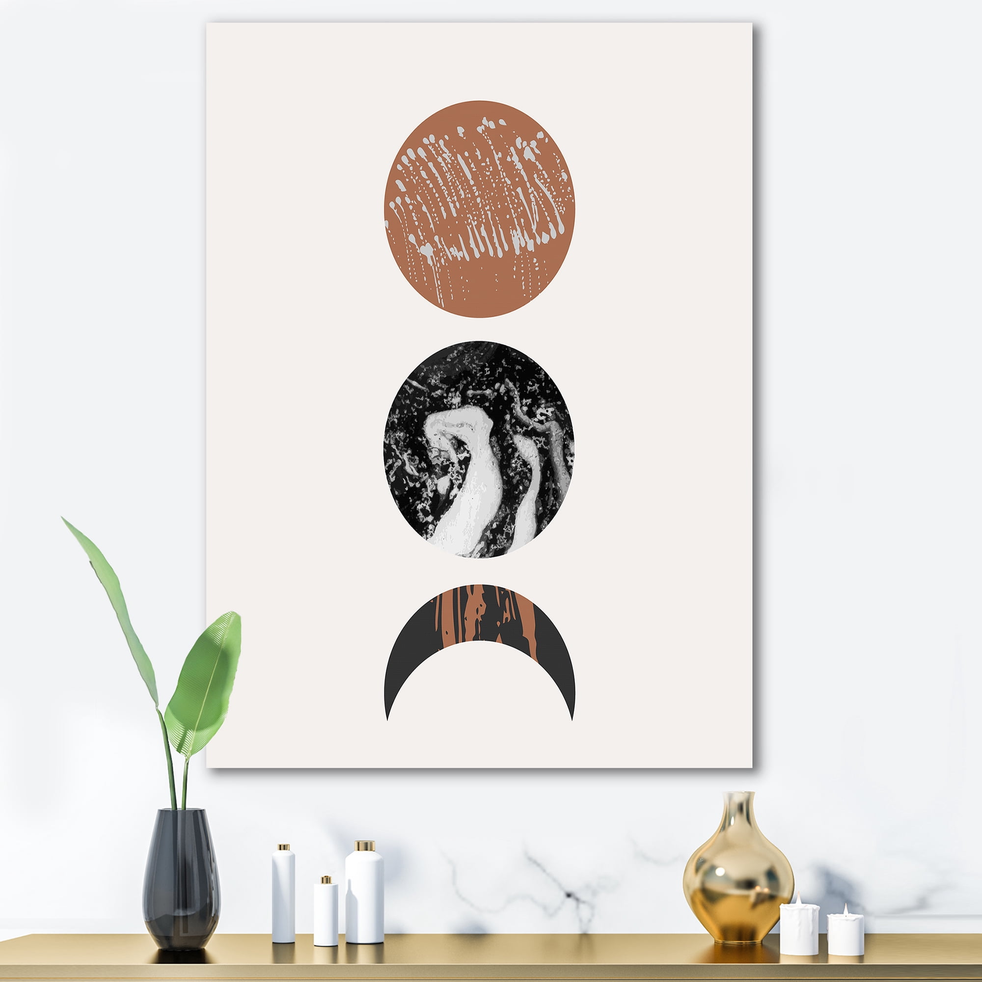 Designart ' Retro Shapes Abstract Moons and Suns ' Modern Canvas Wall Art Print
