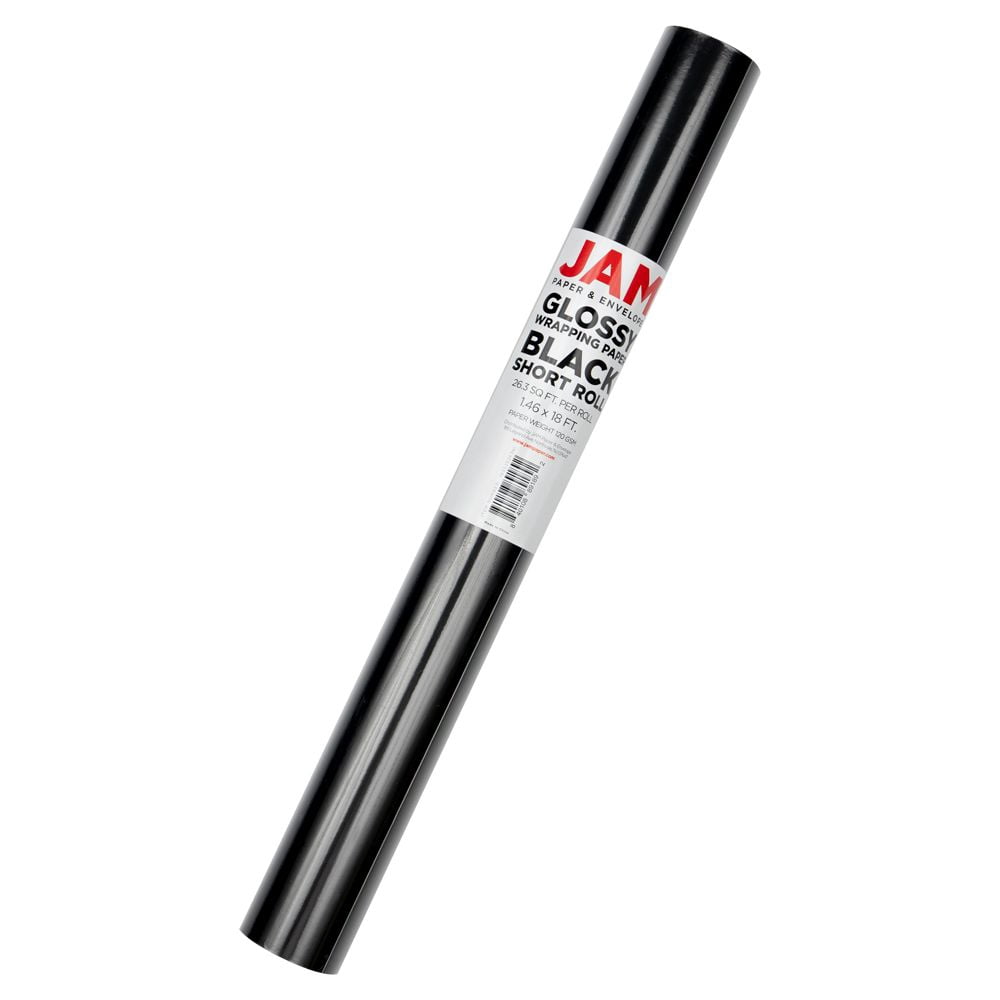 JAM Paper Glossy Wrapping Paper, 26.3 sq ft (17 in x 18 ft), Glossy Black, Roll Sold Individually