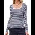 thumbnail image 2 of Camisas de Larga con Cuello Redondo para Mujer, Blusas Informales de Punto Acanalado de Corte Ajustado, Camisetas Básicas de Trabajo para Verano y Otoño. Azul Marino M, 2 of 8