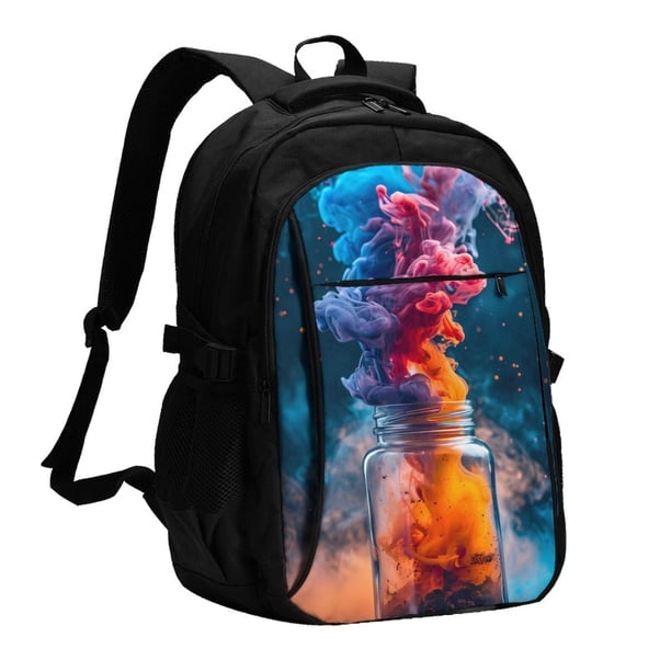 Easygdp Modern Art Red And Blue Colors Mochila para Laptop de Viaje con Puerto USB, Mochila para Laptop con Puerto de Carga USB para Mujeres y Hombres