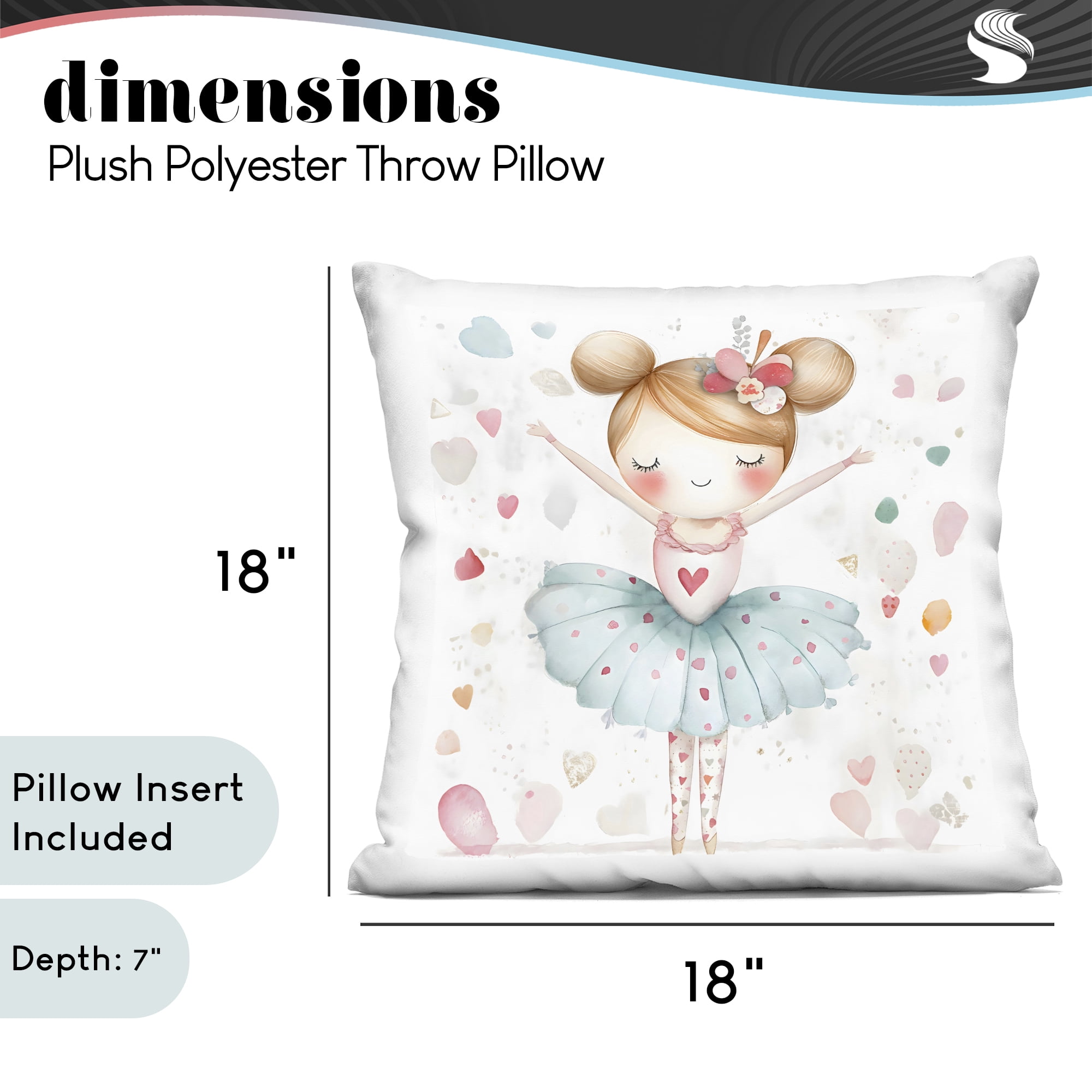 Stupell Industries Cute Ballerina with Hearts Decorative Printed Throw Pillow, design by Creative Studio, 18 x 7 x 18
