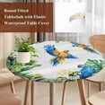 thumbnail image 3 of Round Tablecloth Tropical Botanical Elastic Edge Fitted Parrot Toucan Palm Banana Leaf Plastic Table Cover,Waterproof Oil Proof for Dinner,Outdoor, Picnic, 36" - 44"&nbsp; DIA Tables Green Blue, 3 of 6