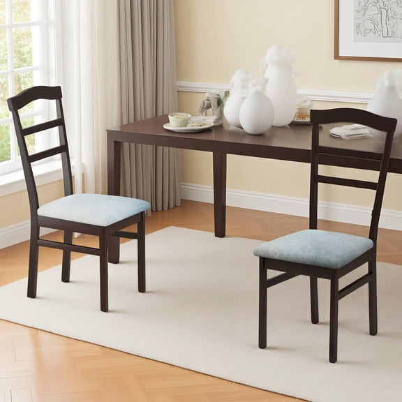 YYAo Farmhouse Side Chair Set of 2 with Linen Fabric Upholstery, Wooden Frame for Kitchen, Dining Room, Accent Seating Chairs, Gray
