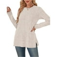 thumbnail image 2 of Fshiont Womens Sweaters Crewneck Long Sleeve Shirts with Pockets Fall 2025 Fashion Winter Clothing Side Slit Beige L, 2 of 6