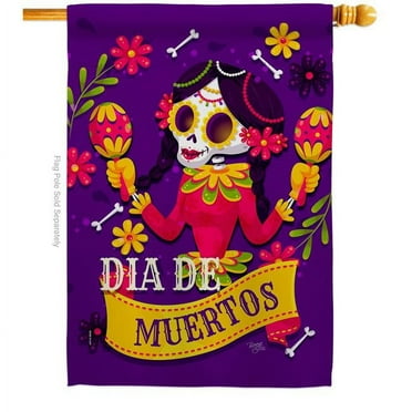Breeze Decor H112091-BO Lady Dia De Muertos House Flag Fall Day of Dead 28 x 40 in. Double-Sided Decorative Vertical Flags for Decoration Banner Garden Yard Gift