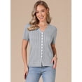 thumbnail image 4 of DARING DIVA Women's Eyelet Tops V Neck Short Sleeve Knit Button Down Shirts L Gray, 4 of 6