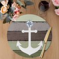 thumbnail image 3 of Nautical Anchor Round 15 Inch Placemats Set of 8, Farmhouse Sage Green Brown Wooden Grain HeatResistant Non Slip Place Mats for Dining Table, Wipeable Braided Kitchen Table Mats for Housewarming, 3 of 9