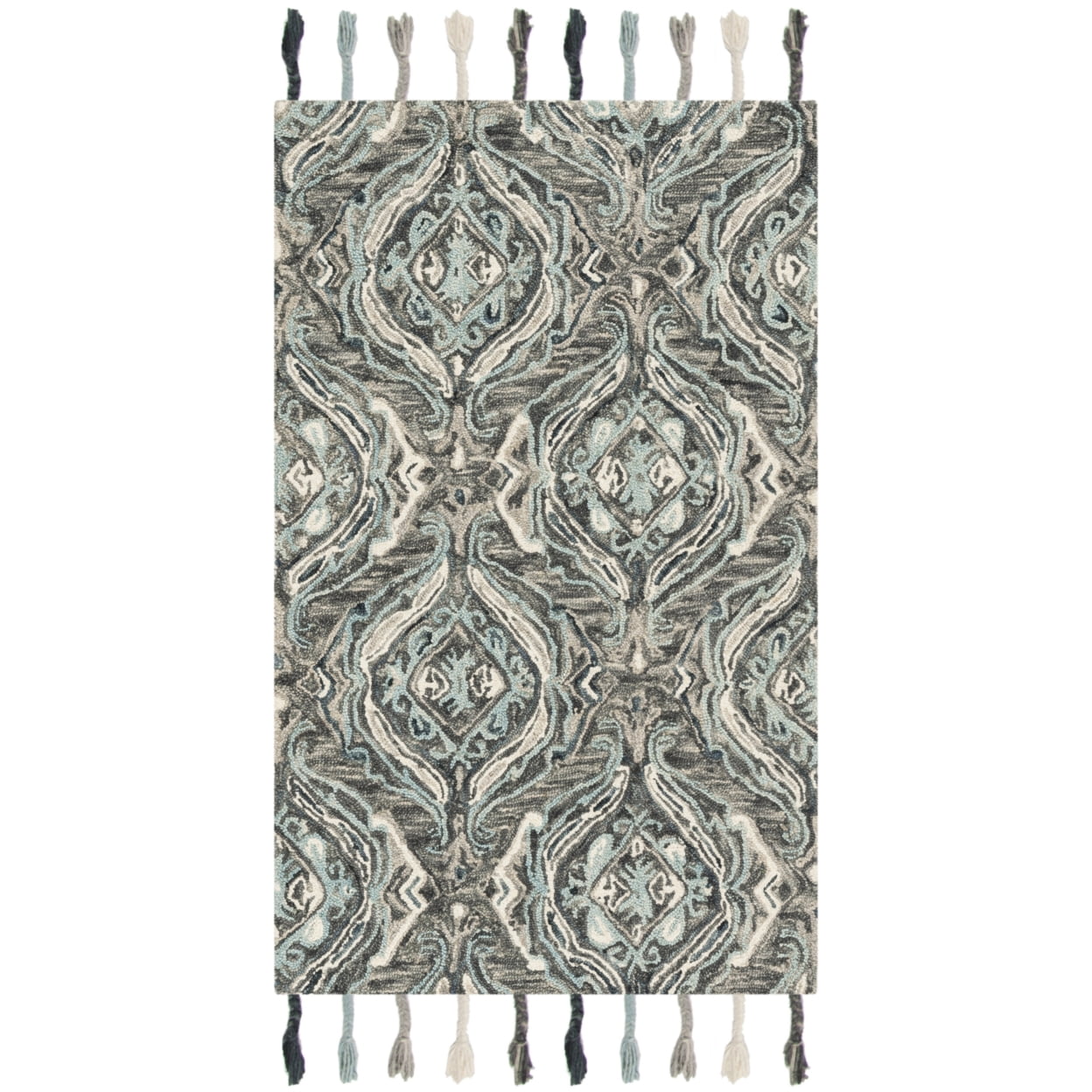 SAFAVIEH Suzani Davin Geometric Swirls Wool Area Rug, Grey/Light Blue, 5' x 8'