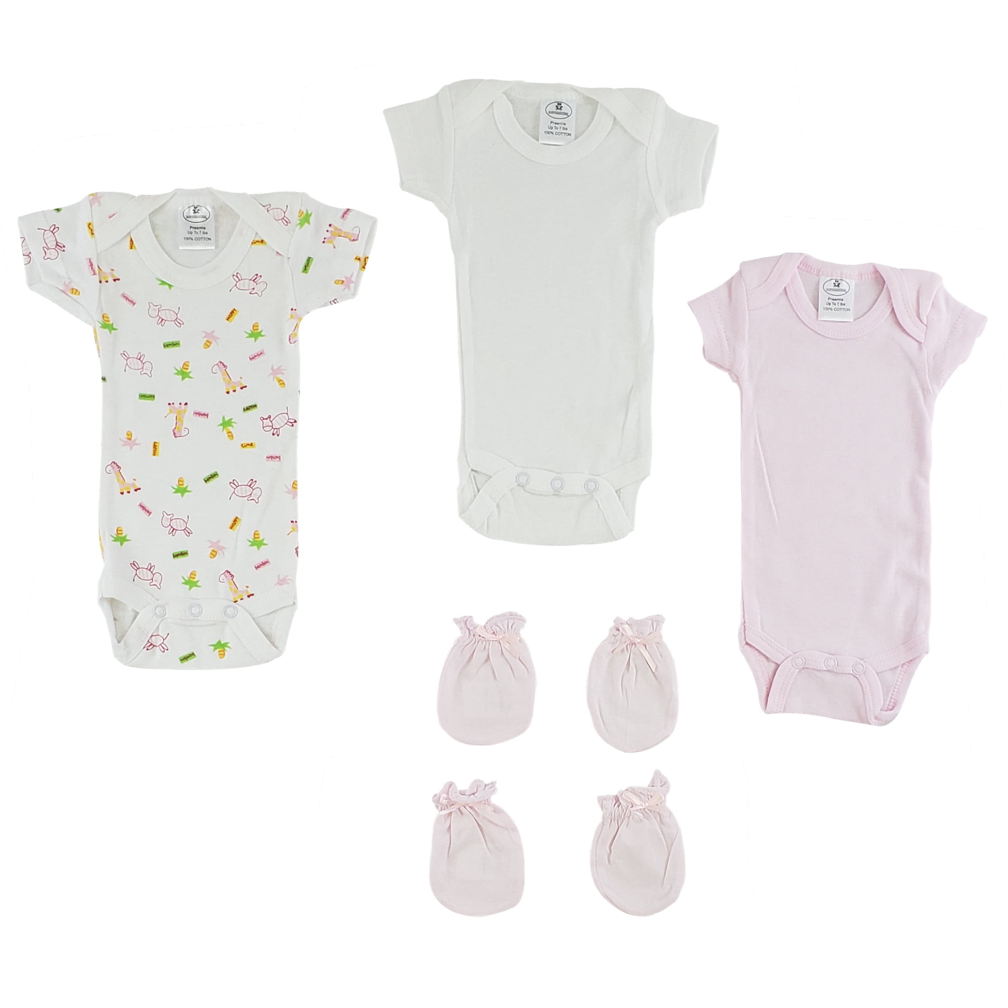 CS-0059 One Piece & Mittens, Pink - Preemie - 2 Piece