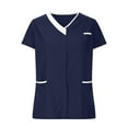 thumbnail image 7 of Working Uniforms Nurse Scrub Set for Women Short Sleeve Work Shirts and Long Pants Cozy Home Attendant Outfits, Navy, XXXL, 7 of 7