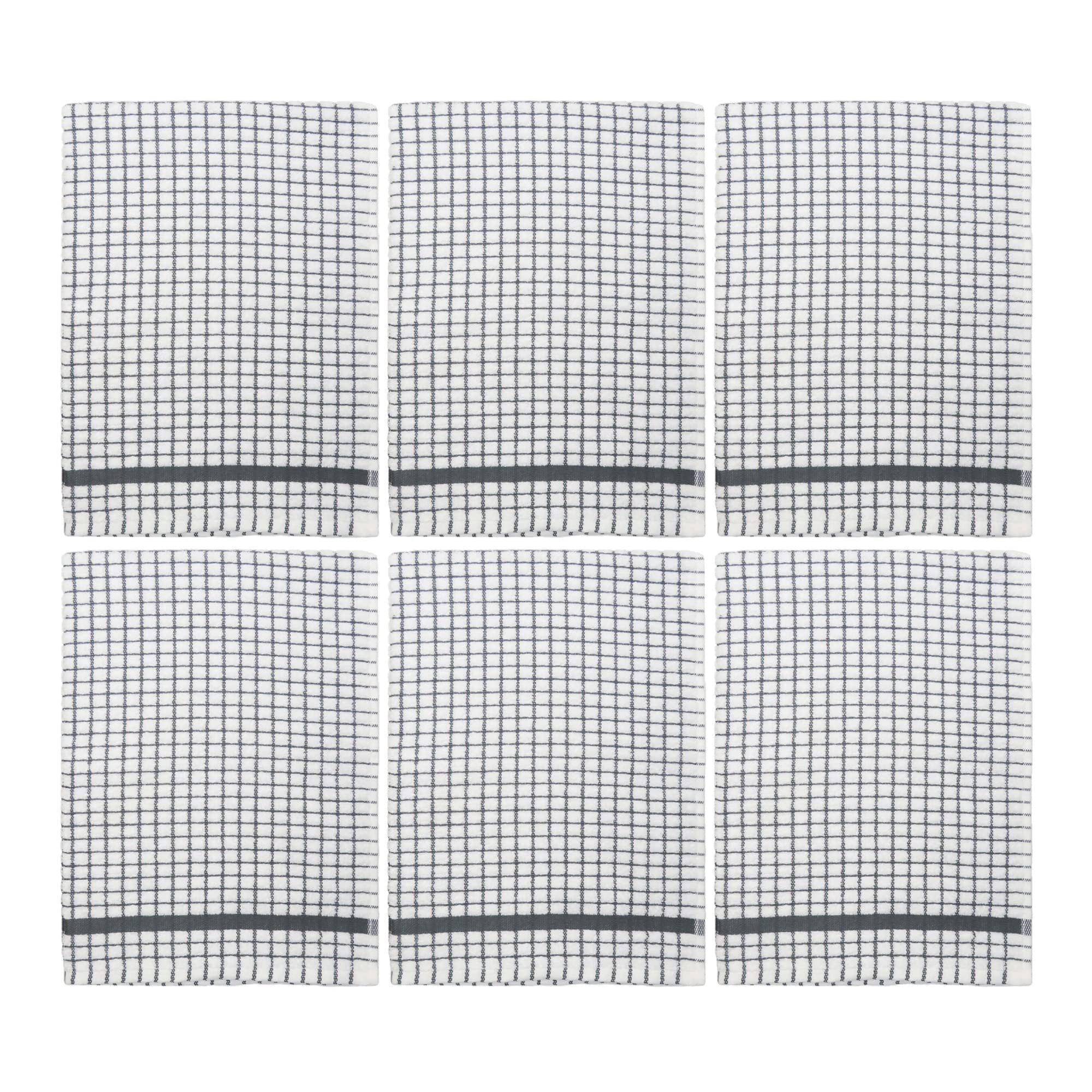 Poli-Dri Cotton Tea Towel Kitchen Linens Charcoal 6-Pack White/Grey by Samuel Lamont