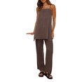 thumbnail image 3 of Coduop Women Two Piece Outfit Set Strappy Side Split Crop Tank Top and Wide Leg Pant Matching Set, 3 of 9
