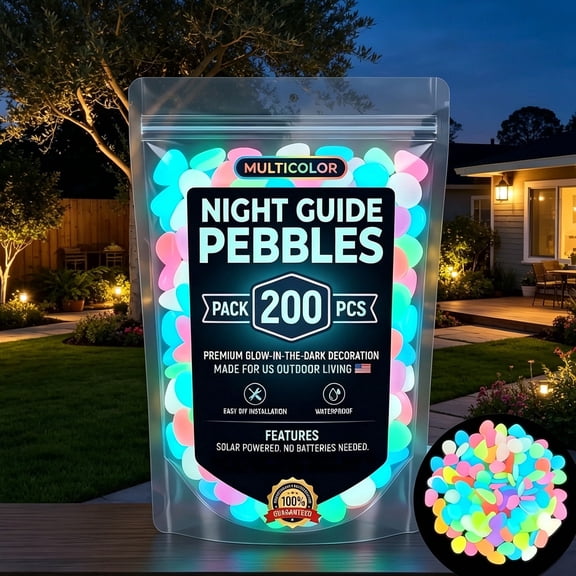 2026 Colorful Glow-in-the-Dark Garden Stones – Rainbow Luminous Pebbles Night Guide Stepping Rocks Outdoor Landscaping Decor, Fish Tank Aquarium (200color)