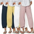 thumbnail image 2 of HAOYUNL Womens Cotton Linen Palazzo Pants Elastic Waist Casual Wide Leg Trousers with Pockets S-5XL, 2 of 8