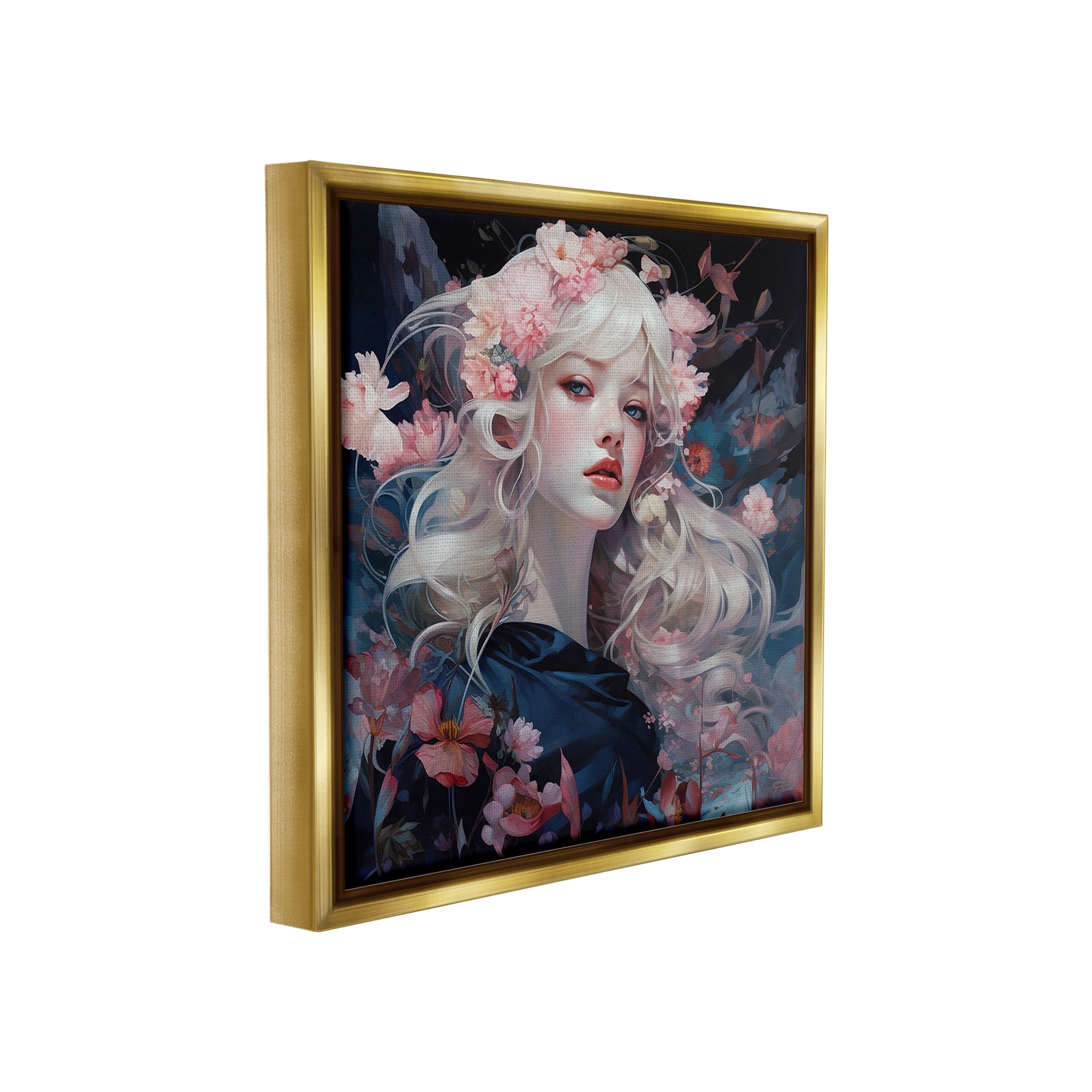 Stupell Industries Girl with Pink Irises Botanical & Floral Painting Gold Floater Framed Canvas Art Print Wall Art, 18 x 18