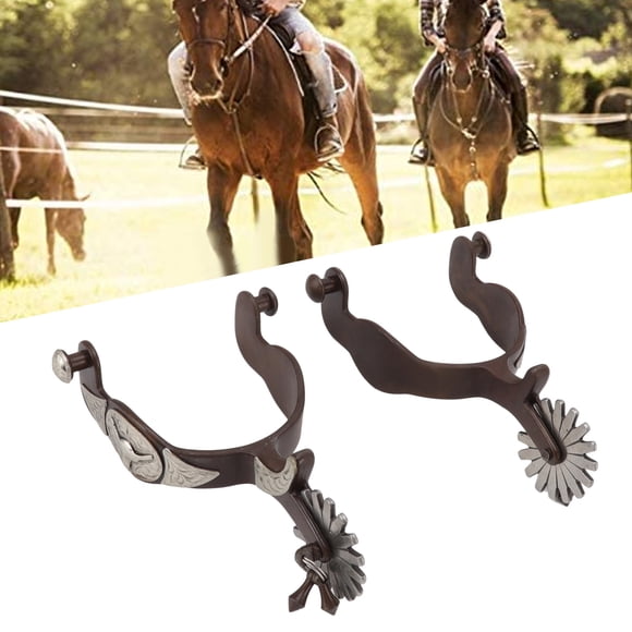 Éperons de Cheval, Éperons de Cowboy Style Rétro 2 Pcs Finition Soignée Antirouille avec Icône de Vache pour Équitation