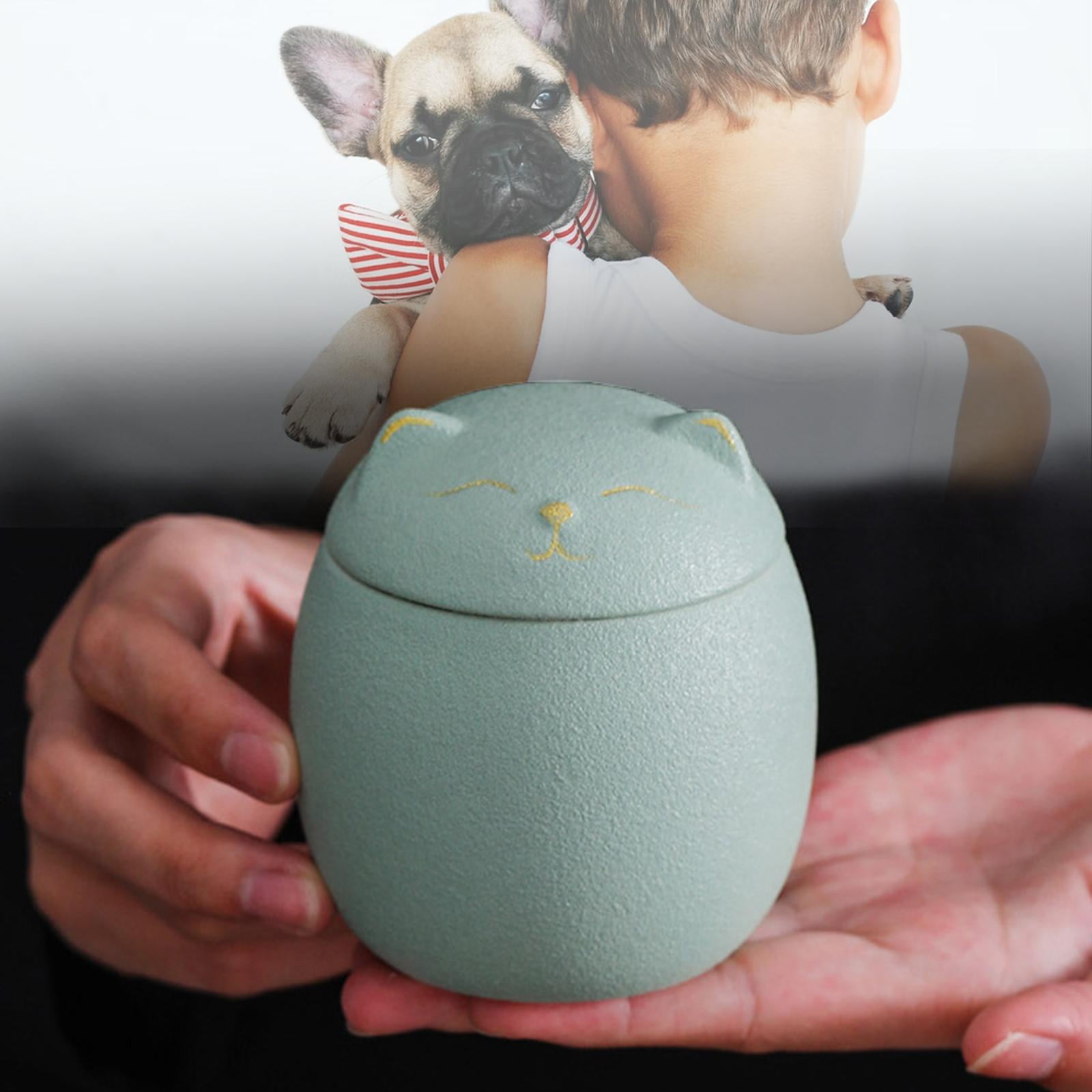 Nishiyuenyi Cat Shape Ceramic , Pet Decorative Urns for Ashes, 500ml Pots Jars Multi Green