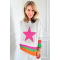 thumbnail image 3 of Women's White Star Pattern Colorblock Striped Edge Drop Shoulder Sweater | [ZhiHiMeRi] | (US 12-14)L, 3 of 12