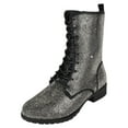 thumbnail image 2 of Forever Women Combat Army Style Boots Lace Up Side Zipper Rhinestone Bling Booties Black Pewter 8.5, 2 of 5