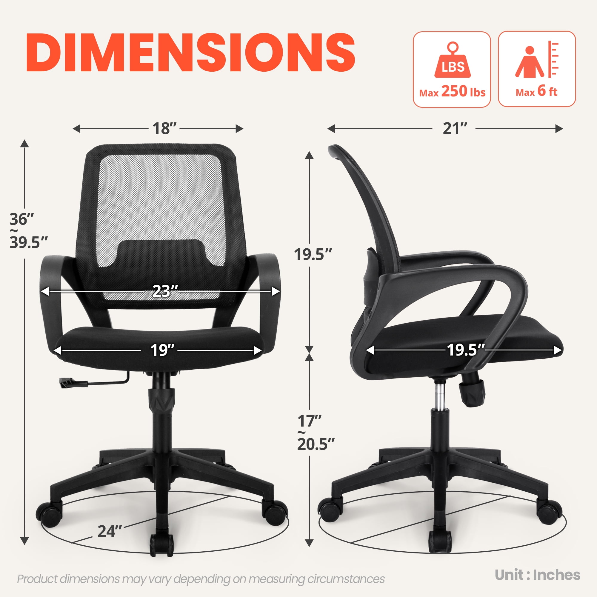 NEO CHAIR Ergonomic Office Chair, Lumbar Support Mid Back, Mesh Home Office Computer Desk Chair with Armrests, Black
