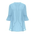 thumbnail image 5 of Chiffon Kimono Cardigan Women - 3/4 Sleeve Pleated Cuff Open Front Beach Cover Up Lightweight Sheer Resort Wear Y2K Effortless, 5 of 7