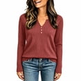 thumbnail image 3 of LWFFDAW Ribbed Knit Fall Sweaters for Women Long Sleeve Dressy Casual Button Henley Sweaters Lightweight Soft Loose Pullover Sweater, 3 of 6