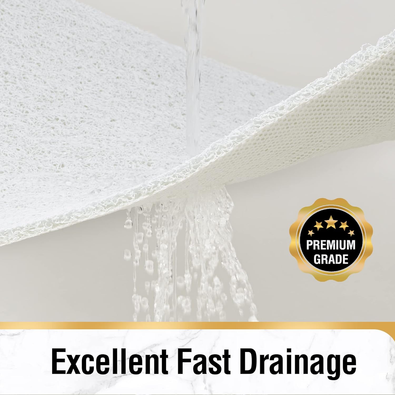 UniVerse Square Shower Mat,24 x 24 Inch Non Slip Bath Mat for Tub,Soft PVC Loofah Bathtub Mats with Drain Holes, Quick Drying Bathroom Stall Floor Mat, Bathroom Accessories Without Suction Cup, White