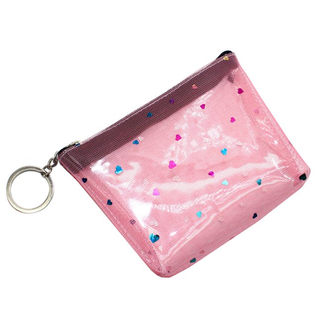 PVC Heart Design Coin Bag Stylish Translucent Change Purse Creative Money Pocket with Zipper (Watermelon Red)