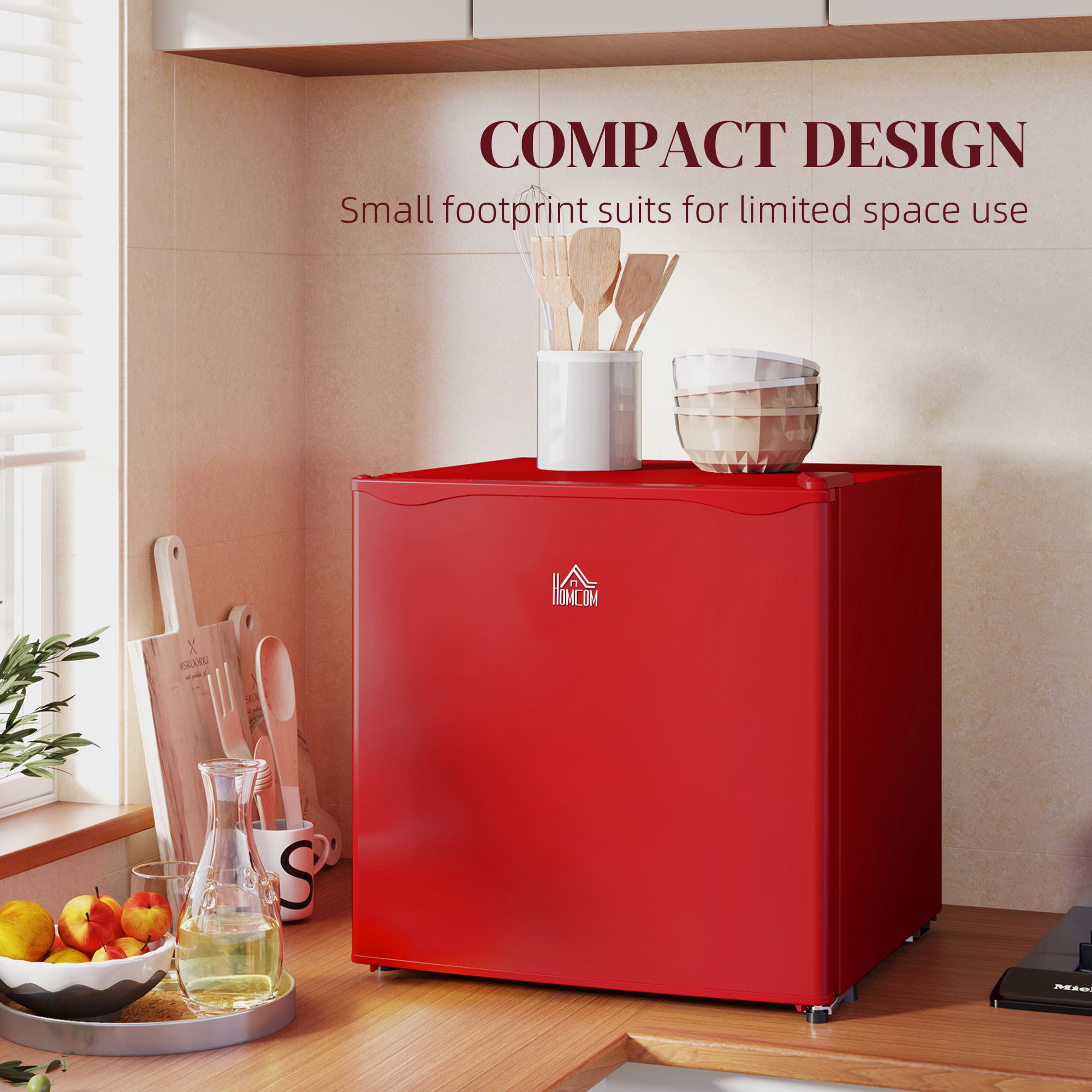 Homiyad 1.1 Cu.Ft Countertop Mini Freezer, Compact Upright Freezer with Removable Shelves, Red