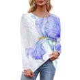 thumbnail image 4 of Viikei Womens Lightweight Crew Neck Long Sleeve Top,Women's Spring/Summer Floral Printed Round Neck Long Sleeve T-shirt White S, 4 of 7