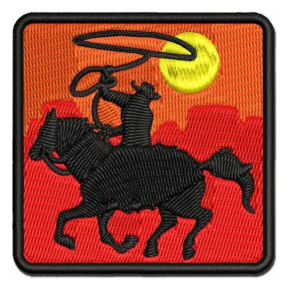 Cowboy on Horseback With Lasso Applique Multi-Color Embroidered Iron-On Patch - 2.5 Inch Small